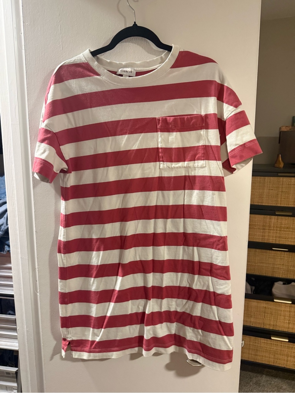 Evereve Red & White Striped Midi Tee Dress